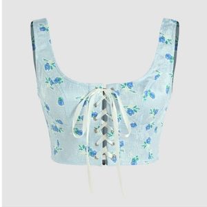 Delicate blue flower pattern lace up corset small